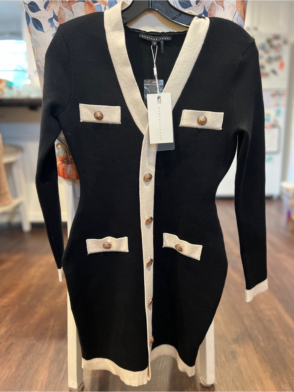 Endless Rose Black Dress with Cream Trim and Gold Buttons